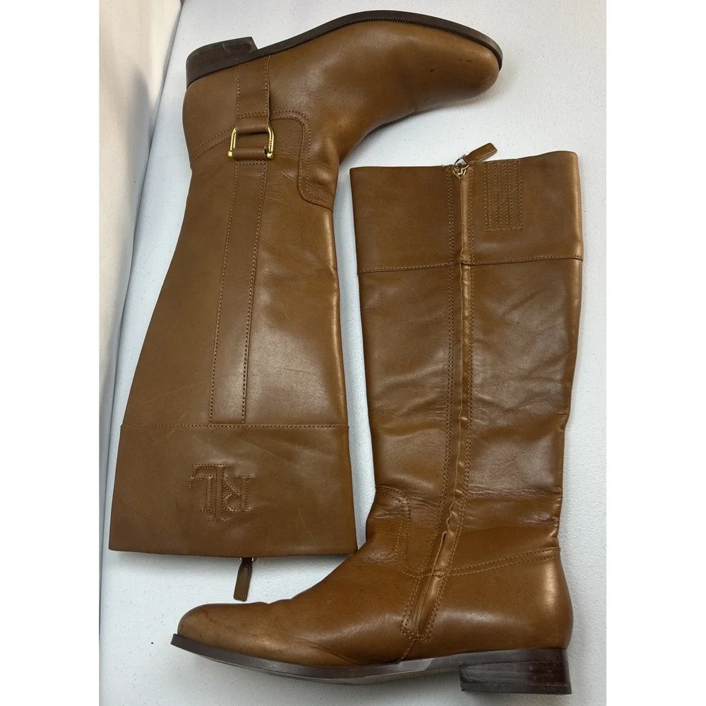 Lauren Ralph Lauren Bernadine Riding Boots Womens 9.5B Tan Leather Knee High